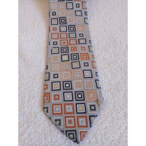 City Of London Silk Tie Gray With Geometric Squares Office Career